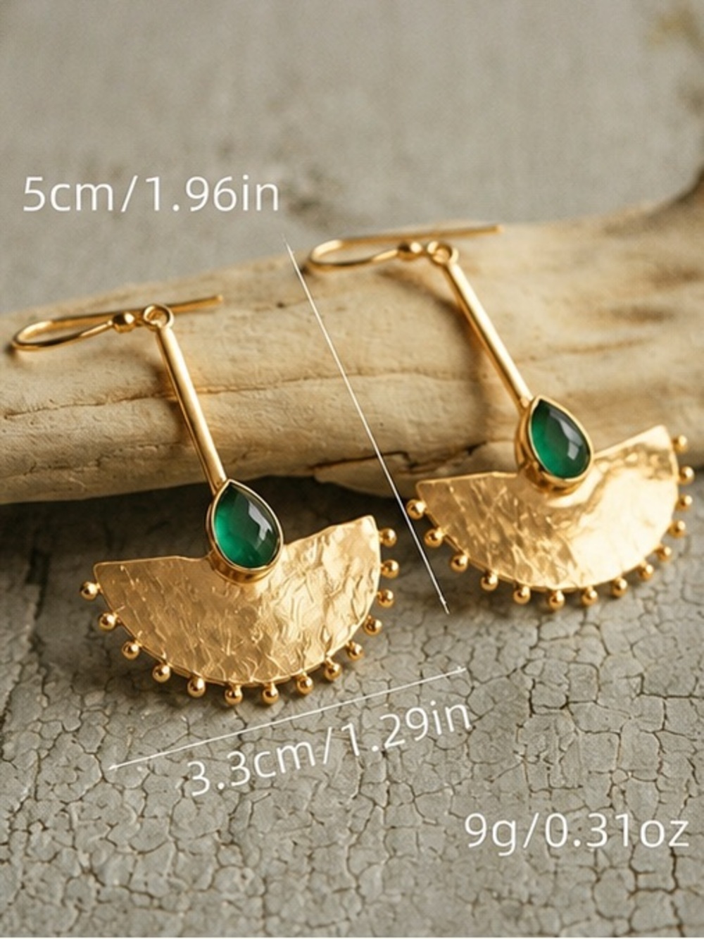 Vintage Emerald Half Moon Drop Earrings - Picture 3 of 3